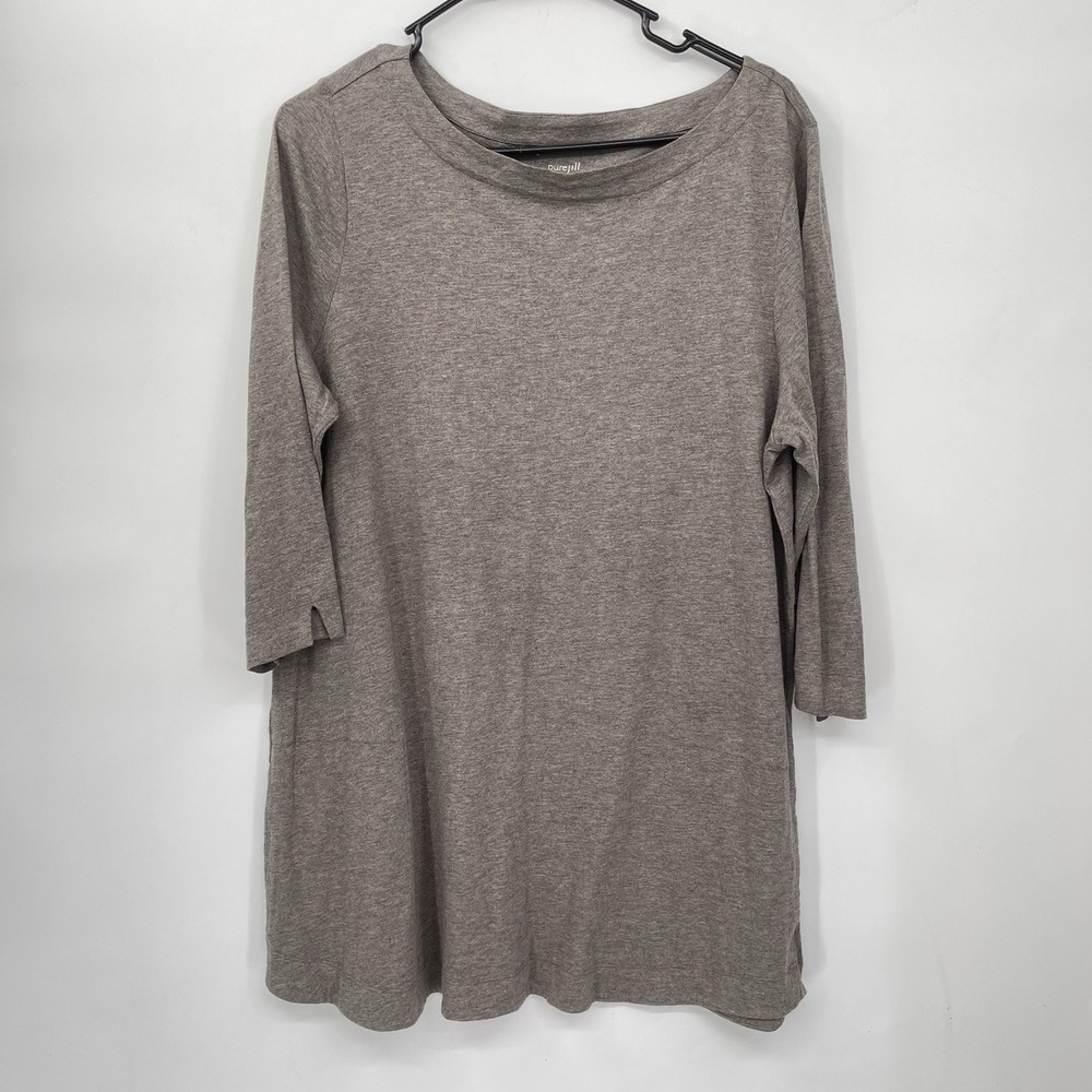 Pure Jill L Tall Knit A-Line Tunic Womens Brown 3/4‎ Sleeve Pocket Boat Neck Top